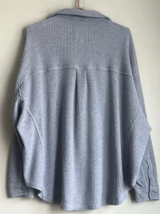 aerie Light Gray Waffle-Knit Button-Up Shirt Jacket - Picture 2 of 5